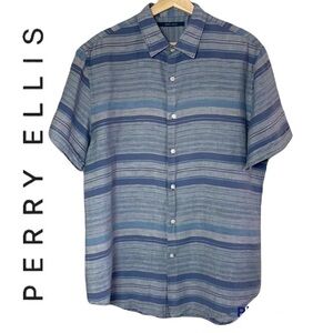 Perry Ellis blue striped short sleeve men’s shirt size L